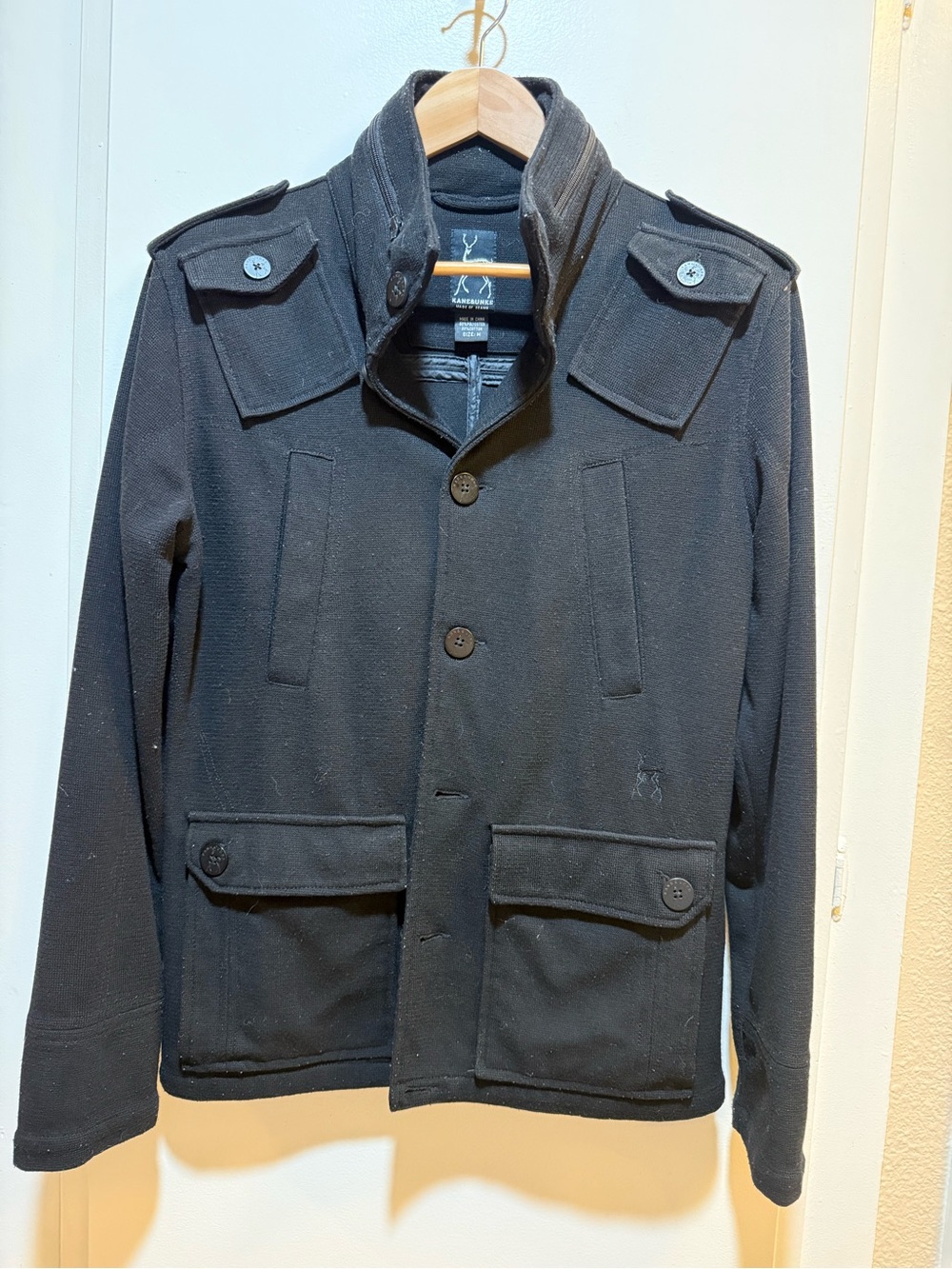 Men's Black Military Field Jacket with Epaulets